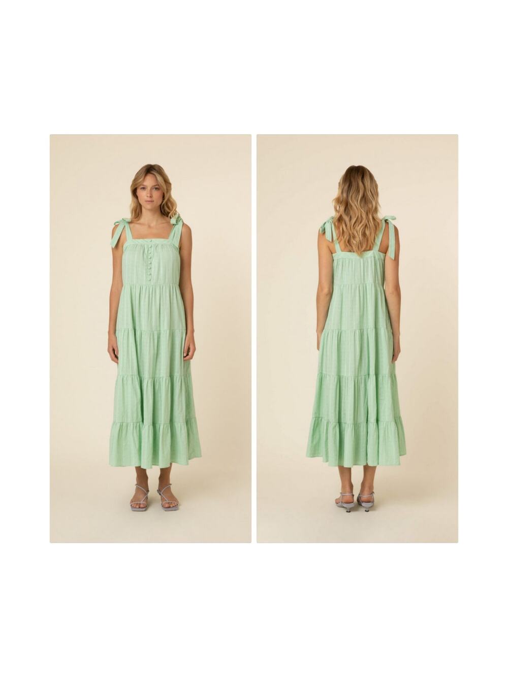 FRNCH Helena Woven Tiered Maxi Dress Pistachio Green Size Large